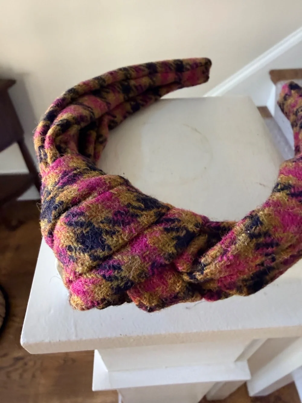 J. Crew  Pink Plaid Wool  Turban Headband